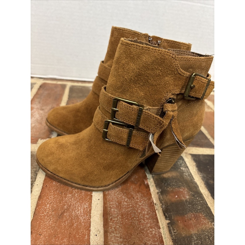 Gianni Bini Booties Size 6.5 Brown Suede Leather Buckle Zipper Ankle Boots - Picture 4 of 7